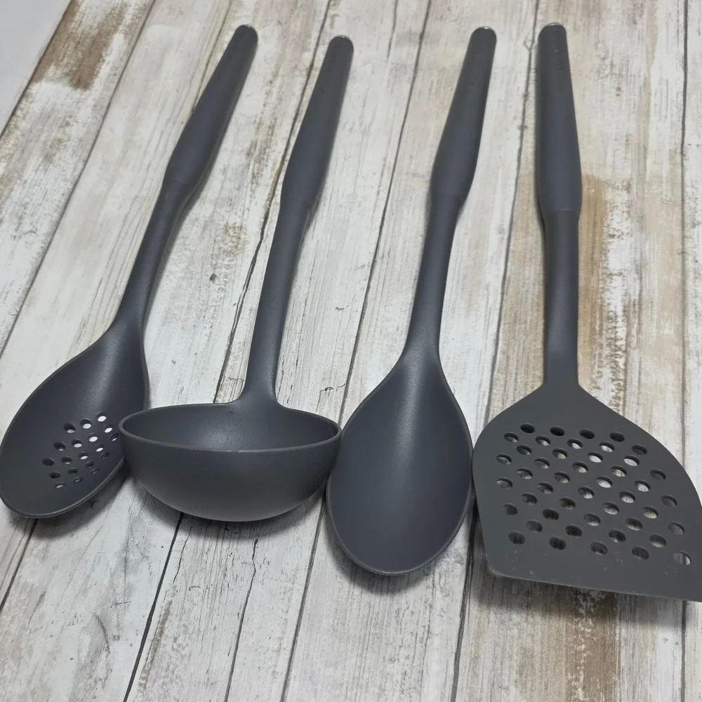 Williams Sonoma 4 Piece Silicone Kitchen Utensil Set Charcoal Gray Ladle Turner